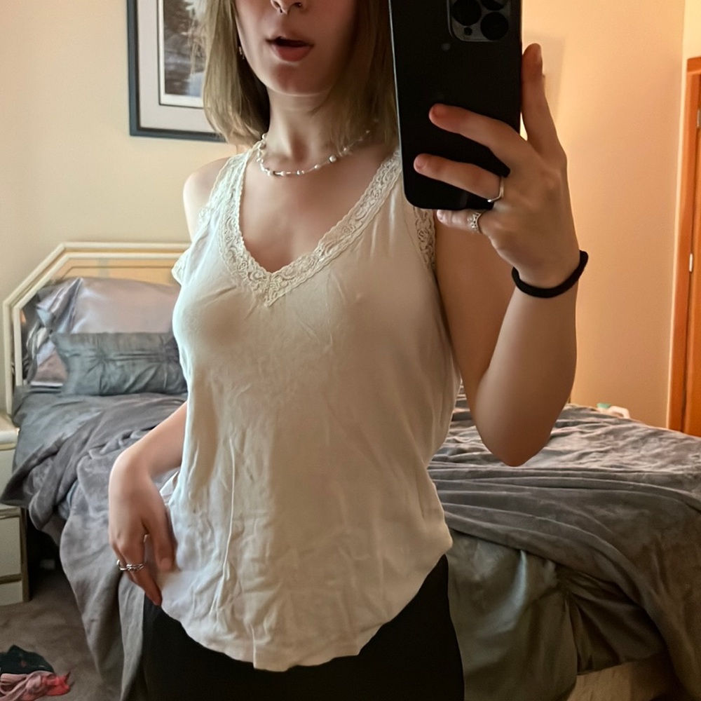 Thrifted Cream Lace Collard Tank Top (medium)